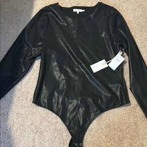 Good American Black Faux Leather Women’s bodysuit